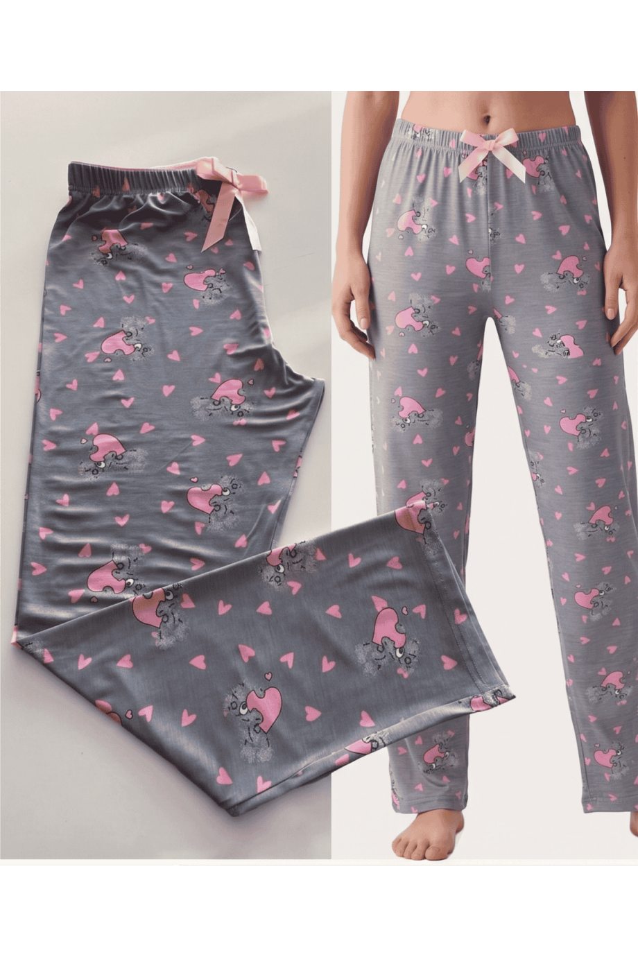 Viskon Gri Pembe Desenli Askılı Şortlu Kadın Pijama Takımı - Önden Görünüm | Linay Butik Viskon Gri Pembe Desenli Askılı Şortlu Kadın Pijama Takımı - Önden Görünüm | Linay Butik Kadın Ev Giyimi